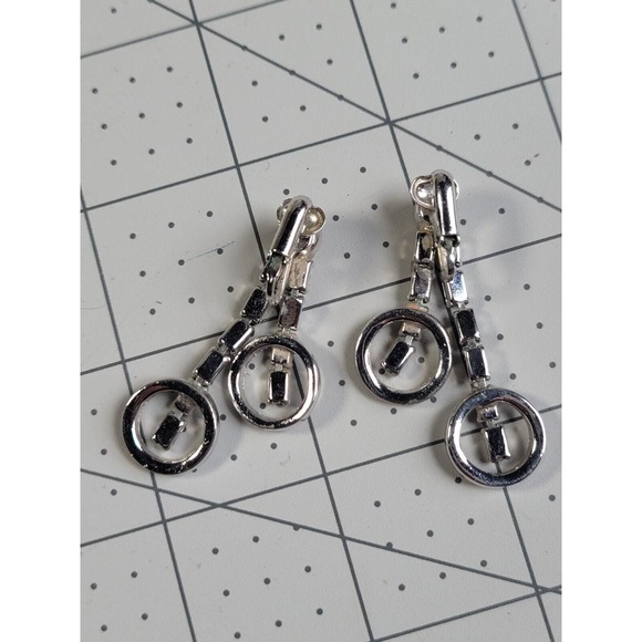 Vintage Art Deco Style Rhinestone Dangle Clip On Earrings - Picture 6 of 6